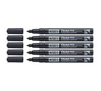 PENTEL Lote de 5 rotuladores permanentes N50S, cuerpo de aluminio, punta redonda fina, color negro