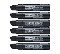 Pentel - Marcador industrial con cuerpo de aluminio y punta biselada XL. Apto para casi todas las superficies. Color negro. - Pack de 6