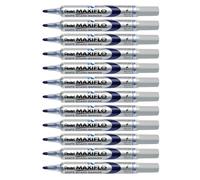 Pentel Maxiflo - Lote de 12 rotuladores para pizarra blanca (punta mediana, tinta líquida), color azul, paquete de 12 unidades