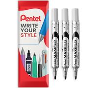 Pentel Maxiflo MWL5S - Rotulador para pizarra blanca, punta fina, tinta negra, paquete de 3 en embalaje de almohada
