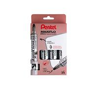 Pentel Maxiflo MWL5W/4 - Rotulador para pizarra blanca (4 unidades, punta cónica ultragrande), color negro, rojo, azul y verde