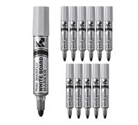 Pentel Maxiflo MWL5W-AX - Rotulador de pizarra blanca (punta cónica ultrancha, 12 unidades), color negro