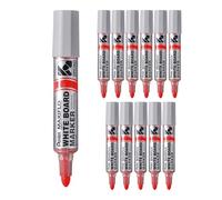 Pentel Maxiflo MWL5W-BX - Rotulador de pizarra blanca (punta cónica ultrancha, 12 unidades), color rojo