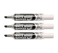 PENTEL MAXIFLO MWL6 - Lote de 3 rotuladores para pizarra blanca (punta biselada, ancha), color negro