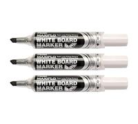 PENTEL MAXIFLO MWL6 - Lote de 3 rotuladores para pizarra blanca (punta biselada, ancha), color negro