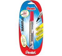 Pentel Maxiflo NLF50 - Marcador permanente punta cónica media con botón pulsador reentintado, blíster x1, color rojo