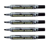 PENTEL MAXIFLO NLF60 - Lote de 5 rotuladores permanentes, punta biselada, 1-3,5 mm, color negro