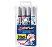 Pentel MWL5S Maxiflo Marcador para pizarras blancas, punta de 4,0 mm, 4 unidades, negro/rojo/azul/verde
