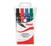 Pentel N50 - Juego de rotuladores indelebles (4 unidades, punta cónica, tinta negra, azul, roja y verde)