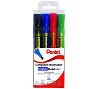 Pentel N860/4 - Estuche de 4 rotuladores permanentes punta cuadrada media negro/rojo/azul/verde