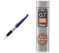 Pentel P1037C - Portaminas de lujo metálico, azul, 0,7mm + C277-2BO - Recambio de Minas para portaminas (0,7 mm 2B), negro