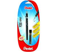 Pentel P205 - Portaminas (punta de 0,5 mm, cuerpo de 4 mm), color negro, incluye estuche con minas