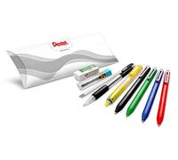 Pentel Pack de 10 piezas: 4 bolígrafos retráctiles negro/rojo/azul/verde, 2 recargas azules, 1 resaltador retráctil amarillo, 1 portaminas, 1 estuche de 12 minas HB, 1 mini goma