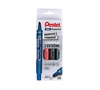 Pentel Pen Rotuladores permanentes punta cuadrada tinta, color Negro, azul, rojo, verde Pochette de 4