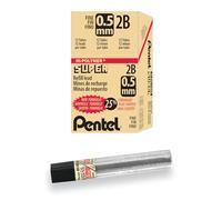 Pentel Recambio de plomo Super Hi-Polímero, 0,5 mm, fino, 2B, 144 piezas de plomo (C505-2B)