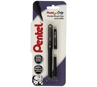 Pentel Recargable de Bolsillo Pluma de Pincel - con Tinta Negra Cartuchos - Black Barrel