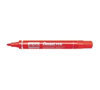 Pentel Rotulador permanente N50-BE, carcasa de aluminio, punta cónica, 12 unidades, rojo.