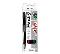 Pentel - S520-4 Bolígrafo Estuche de 4 Rotuladores de Punta de Fibra y Carcasa de Metal, Perfecto para Utilizar tanto en Colegios como en Oficinas a Modo de Escritura Original