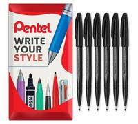 Pentel S520 Original Sign Pen Rotulador de punta de fibra, punta de 2 mm, línea de 1 mm, tinta negra, paquete de 6 en caja de regalo