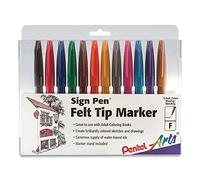 Pentel S520, surtido variado de rotuladores de punta de fibra de colores (plumín de 2 mm, 1 mm de ancho de línea, 12 bolígrafos, color negro, rojo, azul, verde, marrón, naranja, amarillo, gris, rosa, azul cielo, violeta y amarillo oscuro)