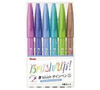 Pentel SES15C-6STC Brush Touch Sign Pen, Set of 6 Colors, C