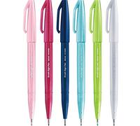 Pentel SES15C Brush Sign Pen Rotulador punta fibra flexible nuevos colores surtidos, 6 unidades