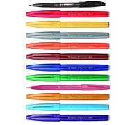 Pentel SES15C Brush Sign Pen Rotulador punta fibra flexible para letras, caligrafía, ilustración, 12 colores