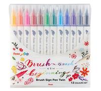 Pentel SESW30C-12 Brush Sign Pen Twin, 12 colores, rotuladores con dos puntas flexibles, tinta a base de agua, surtidos