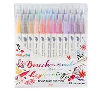 Pentel SESW30C-24 Brush Sign Pen Twin, 24 colores, rotuladores con dos puntas flexibles, tinta a base de agua, 1 unidad (24 unidades)