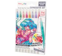 Pentel Set de colorear y mezclar Brush Sign Pen Twin SESW30C Manga. Contenido: 8 rotuladores de pincel, 1 pincel de agua, 2 láminas para mezclar colores.