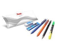 Pentel - Set escolar de 6 piezas, ideal para el comienzo del nuevo curso escolar (2 bolígrafos, rotuladores, portaminas, minas, borradores)
