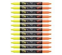 Pentel SLW8-GF Twin Checker - Lote de 12 subrayadores (doble punta), color amarillo y naranja
