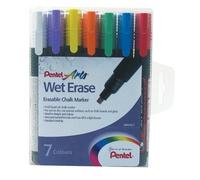 Pentel Wet Erase - Juego de rotuladores para pizarra (7 unidades, tamaño grande, trazo rectangular), varios colores
