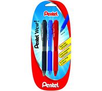 Pentel Wow! BK440, 3 bolígrafos retráctiles, cuerpo triangular, punta ancha de 1 mm, negro, rojo y azul