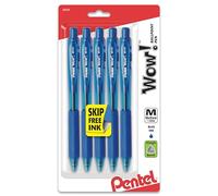 Pentel WOW! Bolígrafos retráctiles, línea media, tinta azul, paquete de 5 (BK440BP5C)