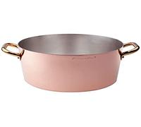 Pentole Agnelli ALCU10424 Cacerola alta, cobre liso estañado a mano, con dos asas de latón, 24 cm