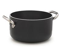 Pentole Agnelli ALSA2104SSPI20 Alblack Cacerola alta de aluminio, espesor 5 mm, fondo de inducción 10 mm, con 2 manijas de acero inoxidable, 20 cm, negro