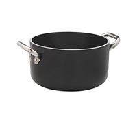 Pentole Agnelli ALSA2104SSPI24 Alblack Cacerola alta de aluminio, espesor 5 mm, fondo de inducción 10 mm, con 2 manijas de acero inoxidable, 24 cm, negro