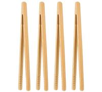 PEOVLVN 4 Pinzas para servir tostadas de bambú, pinzas antideslizantes para barbacoa de madera, mini pinzas de cocina de madera, pinzas de cocina pequeñas