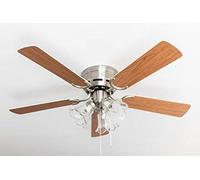 Pepeo GmbH Ventilador de techo Kisa Deluxe 105 cm ala de níquel cepillado blanco/arce, incluyendo la iluminación y el interruptor de arranque