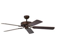 Pepeo Potkuri ventilador de techo sin luz, carcasa de bronce viejo, aspas reversibles color caoba con insertos de ratán, 132 cm, para habitaciones de hasta 25 m²