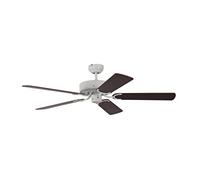 Pepeo Potkuri ventilador de techo sin luz, carcasa en blanco lacado, aspas reversibles color caoba con insertos de ratán, 132 cm, para habitaciones de hasta 25 m²