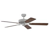 Pepeo Potkuri ventilador de techo sin luz, carcasa en blanco lacado, aspas reversibles color roble con insertos de ratán, 132 cm, para habitaciones de hasta 25 m²