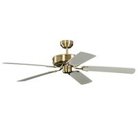 Pepeo Potkuri Ventilador de techo sin Luz, Palas reversibles Blanco/Blanco con Ratán, Latón Antiguo, 132 cm,