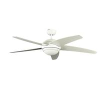 Pepeo Ventilador de techo con luz y mando a distancia Melton, carcasa de laca blanca, aspas en blanco, 132 cm