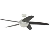 Pepeo Ventilador de techo con luz y mando a distancia Melton, carcasa de laca blanca, aspas en wanaque / marrón, 132 cm