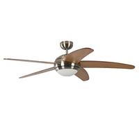Pepeo Ventilador de techo Melton con iluminación y mando a distancia, carcasa de níquel, hoja color miel - arce, 132 cm, para habitaciones de hasta 25 m²