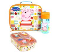 Peppa Pig Conjunto de lonchera niños | Bolsa de comida escolar, botella de agua y recipiente para bocadillos | Aventura con George Pig, Rebecca Rabbit, Suzy Sheep | Conjunto de lonchera