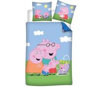 Peppa Pig Familia Funda Nórdica 140x200 + Funda 65x65 Policotón Jardín | Ropa de cama reversible | Peppa George Papá & Mamá en el jardín | Policotón Oeko-Tex | Niños | Licencia oficial