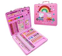 Peppa Pig Maletín Pinturas para Niñas, Set Dibujo Niña con Rotuladores, Lápices de Colores y Pegatinas, Estuche Colores Completo 60 Pzs para Colorear Actividades Niñas 3 Años (Rosa)